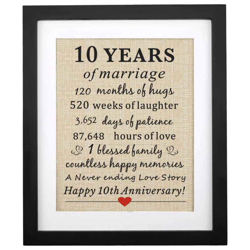 Corfara 10th Anniversary Frame 11" W X 13" H, Couples 10 Years of Marriage Gift, 10th Wedding Anniversary Keepsake Gifts for Husband Wife Him Her - Image 1